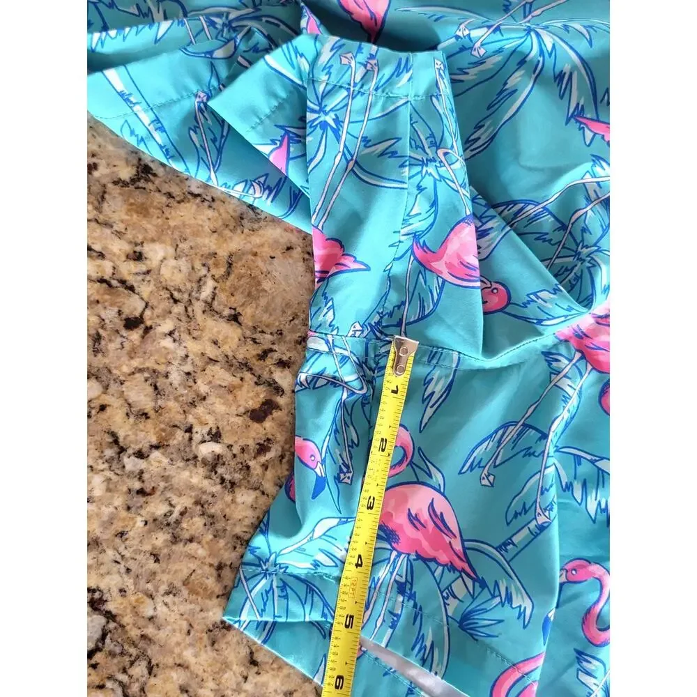 2/$15 Hot Coals Mens Lined Board Shorts Swim Trunks Tropical Teal Flamingos XL
